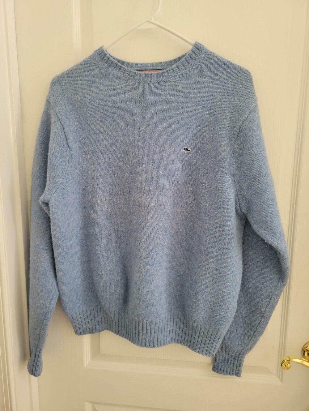 Vineyard Vines Mens M Wool Sweater Light Blue Whale Crewneck Pullover Fall